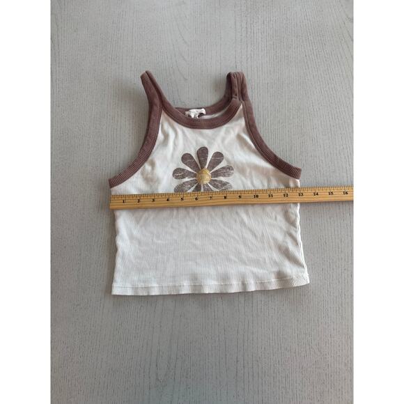 Full Tilt Brown Flower Tank Cropped Top Groovy Retro Beachcore 100% Cotton - Picture 3 of 6